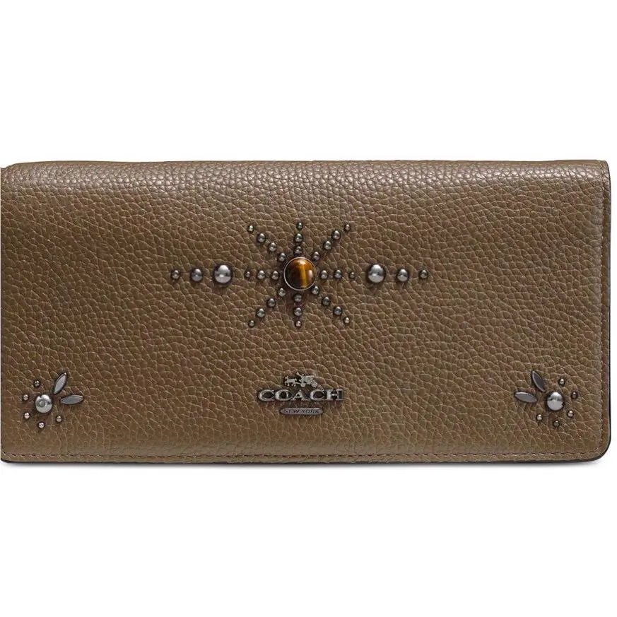 Coach Western Rivets Slim Wallet Antique Nickel 57530 Leather Stud Wristlet