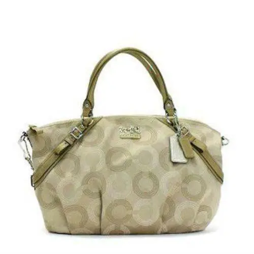 F15957 Madison Dotted Op Art Large Sophia Satchel Khaki by Coach