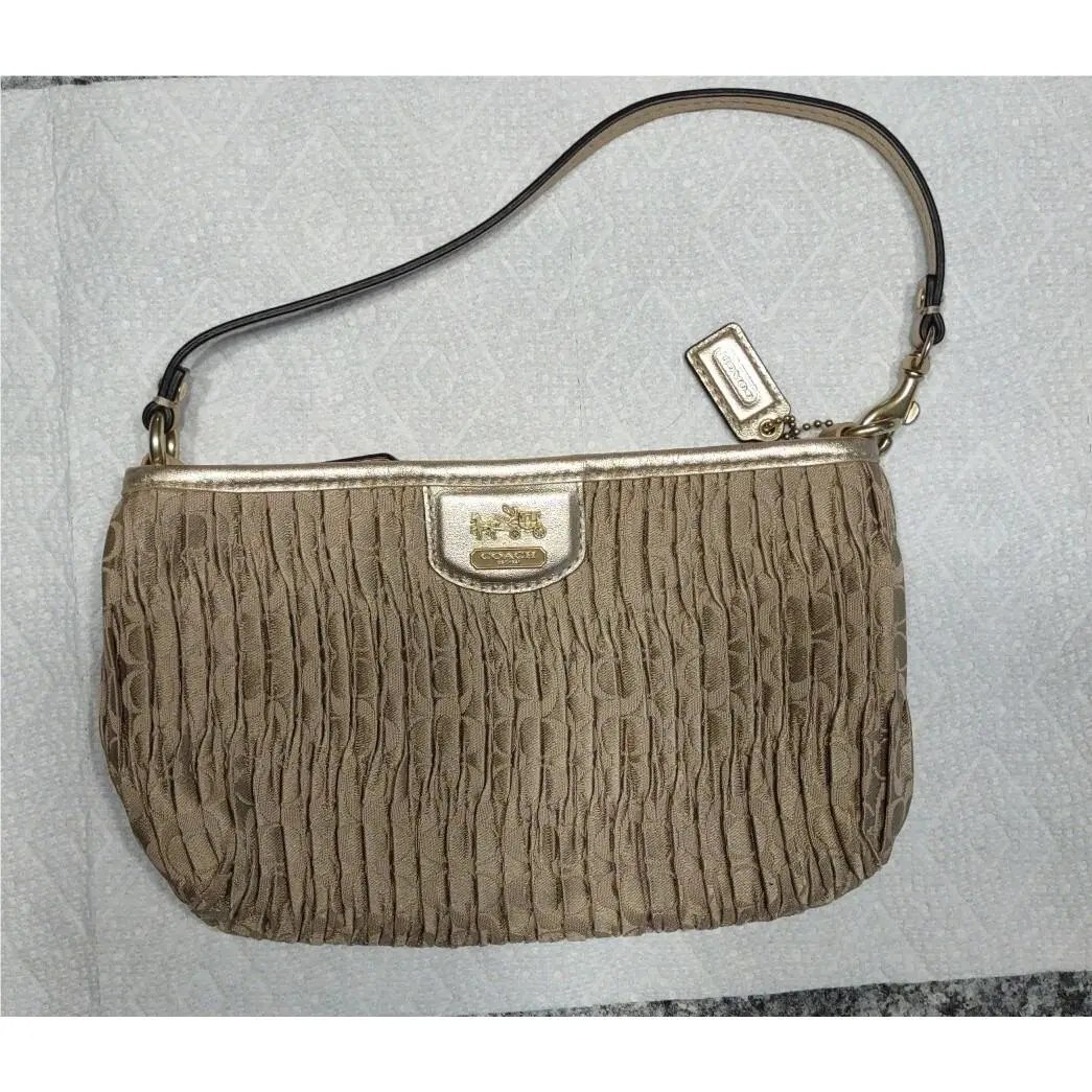Coach Signature Madison Gold Colored Gathered Signature Leather Wristlet