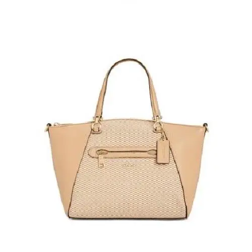 Coach Handbag Legacy Jacquard Prairie Satchel Pebble Leather Beechwood/gold - Handle/Strap: Beechwood, Hardware: Gold, Exterior: Beechwood/Gold