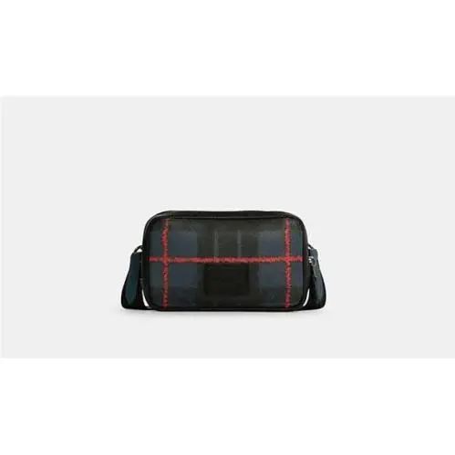 Coach Carrier Phone Crossbody Window Pane Plaid Print Gunmetal Navy Multi