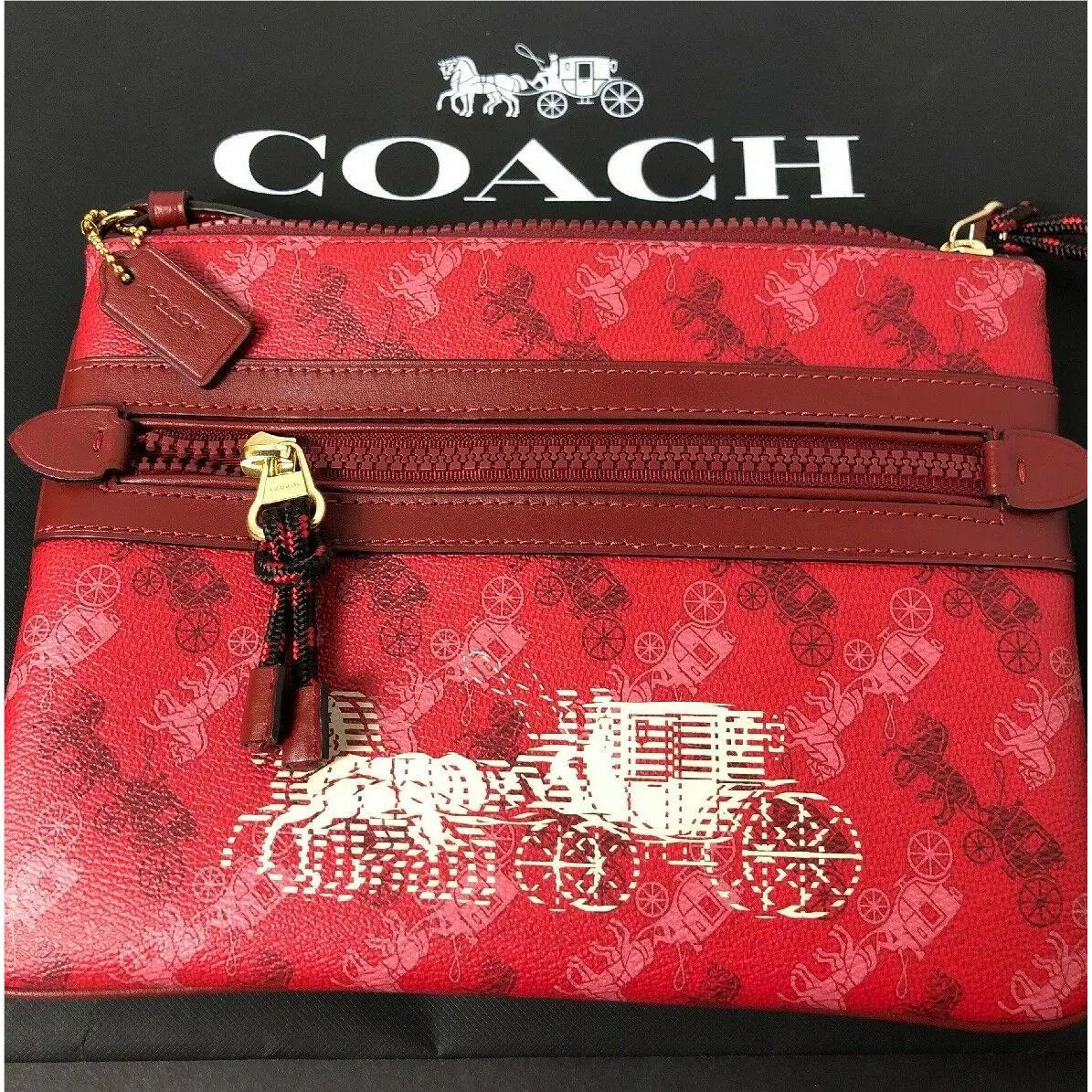 Gallery Pouch In Horse and Carriage Print Bright Red Cherry F84635 by Coach