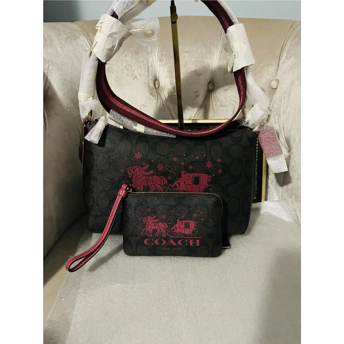 Coach CN686 Clara Bag Handbag Hobo Leather Horse Sleigh Wristlet CN755 Set Red