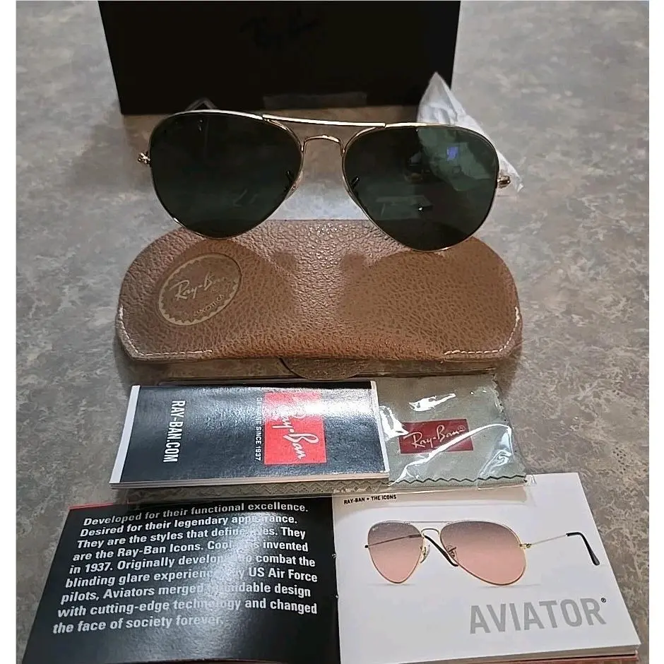 Ray Ban RB3025 W3400 Aviator Large Sunglasses Arista Gold w/58mm Green G-15