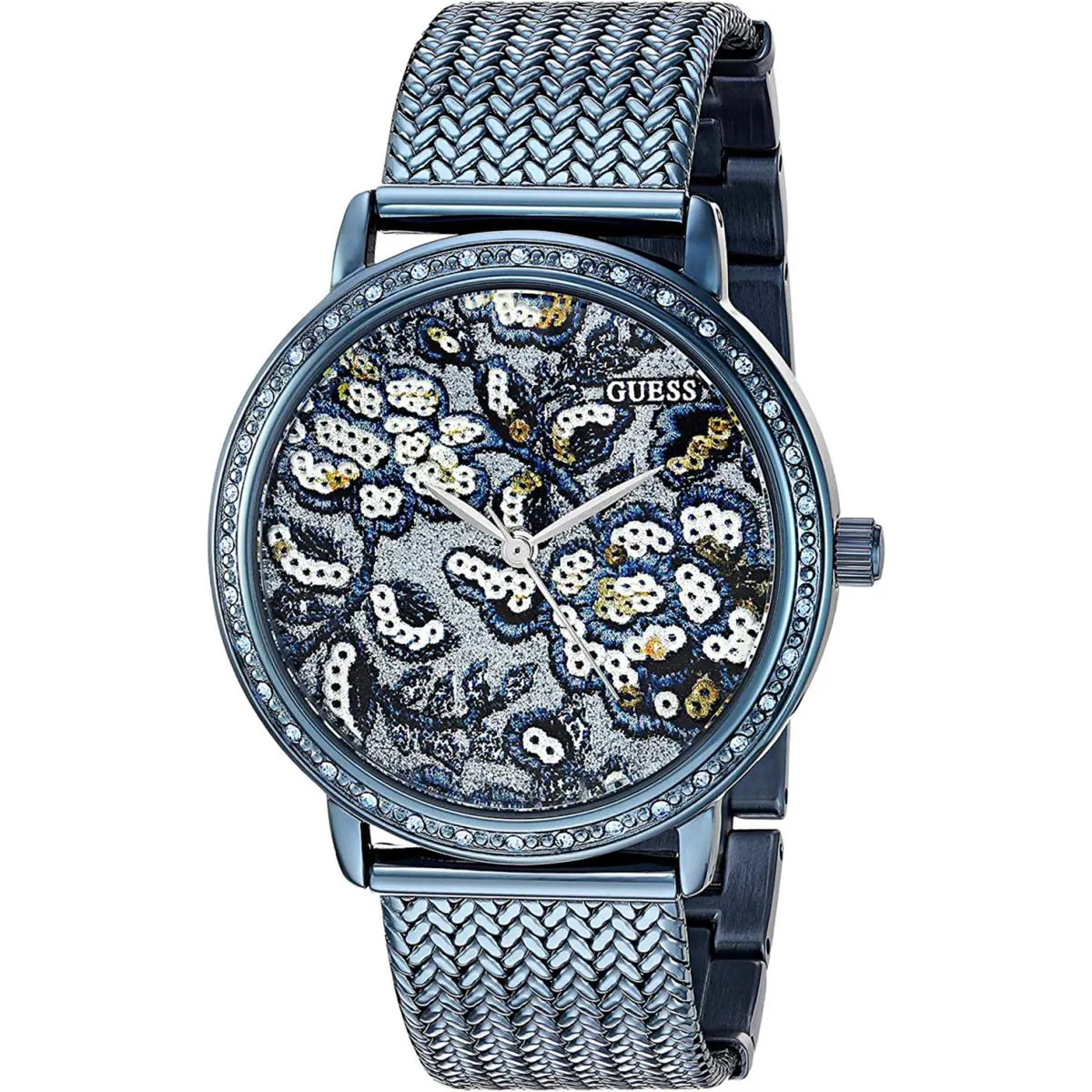 Guess W0822L3 Ladies Dress Stainless Steel Blue-tone Crystal Accented Bezel 30m
