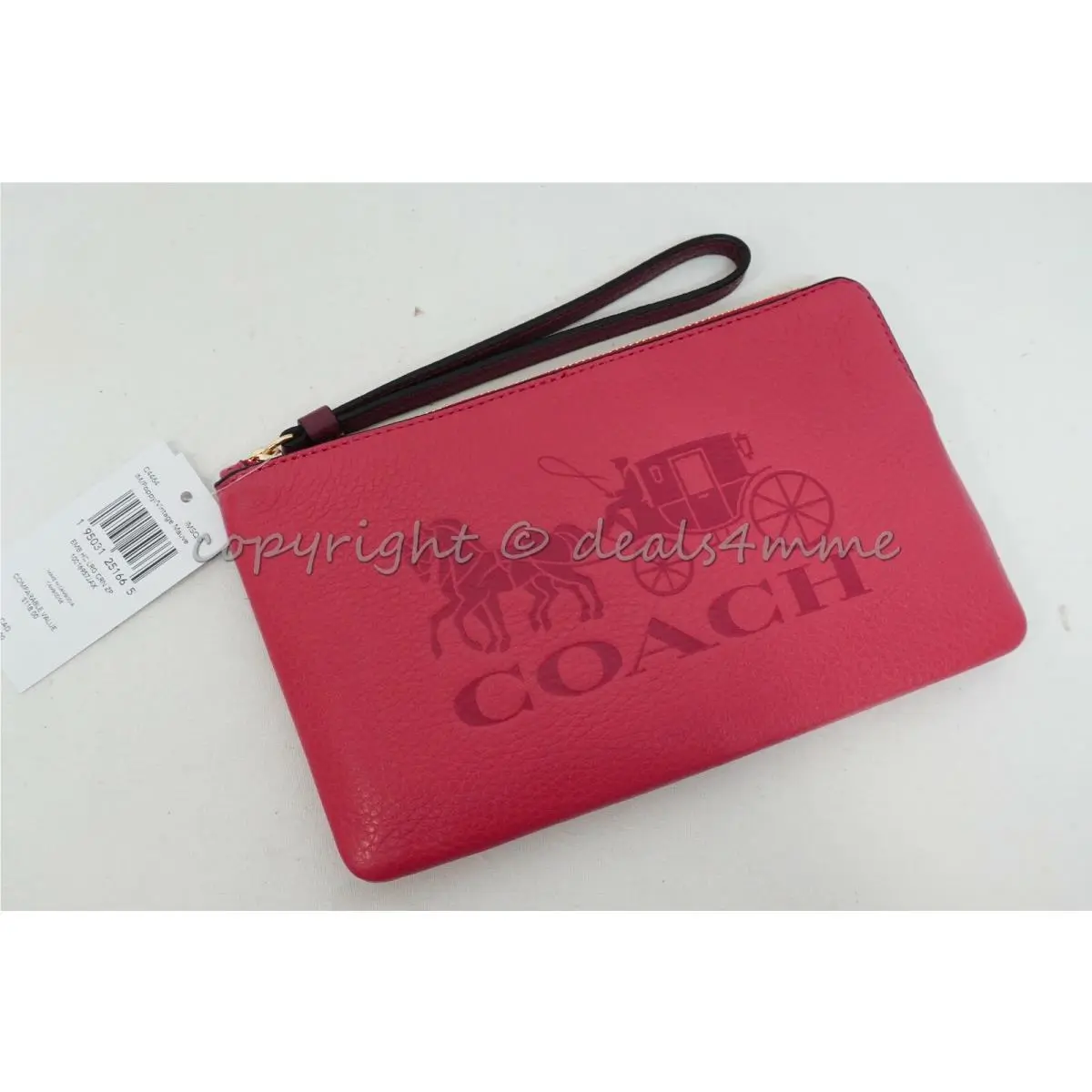 Coach C4464 Large Corner Zip Wristlet Horse and Carriage in Poppy/vintage Mauve
