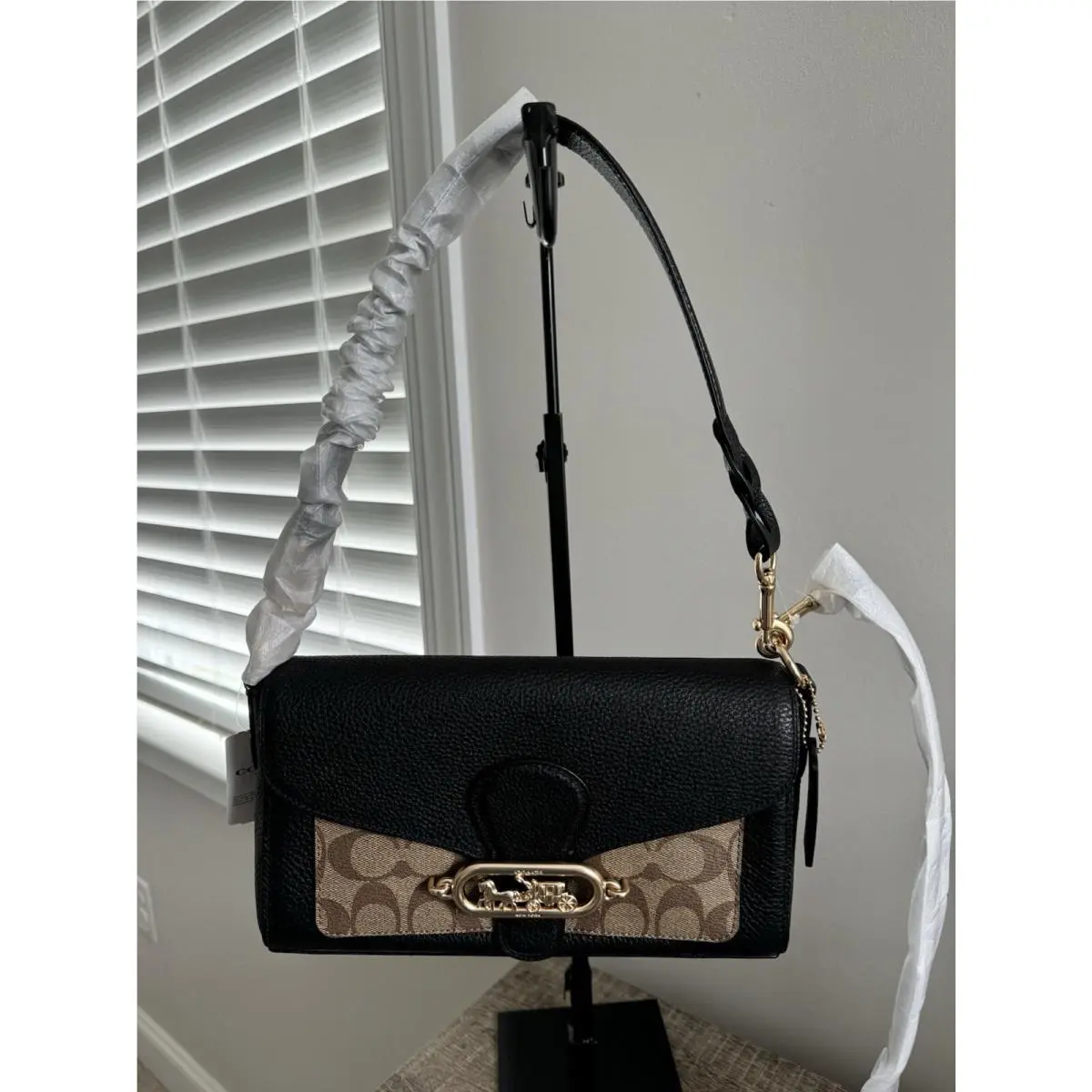 Coach 90782 Small Jade Shoulder Bag with Signature Canvas Khaki Black