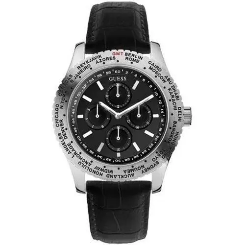 Guess Black Croc Leather Chronograph World International WATCH-W12082G1-NEW