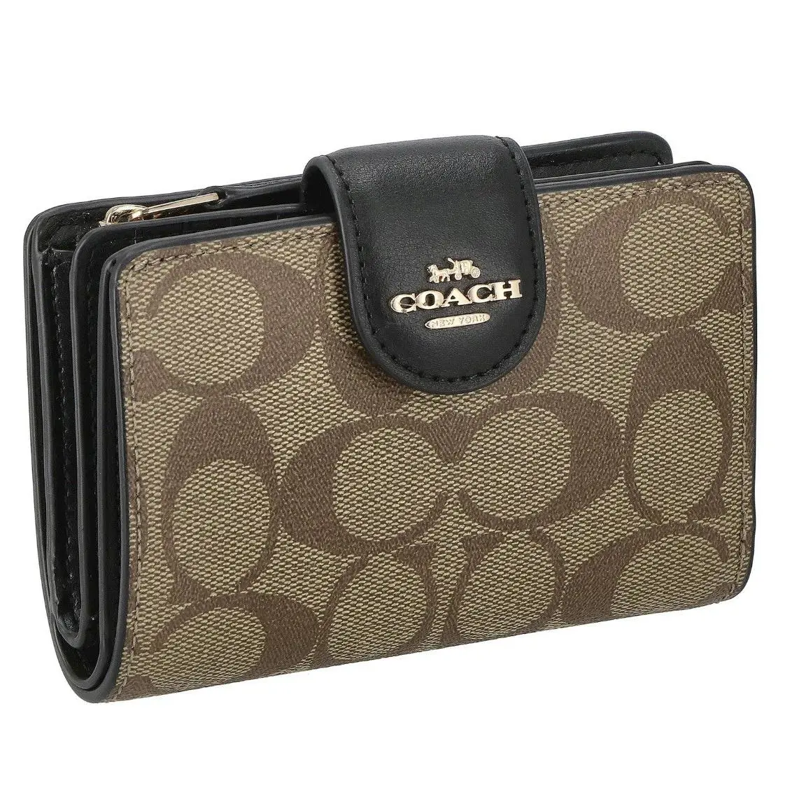 Coach C0082 Medium Corner Zip Wallet In Khaki/ Black