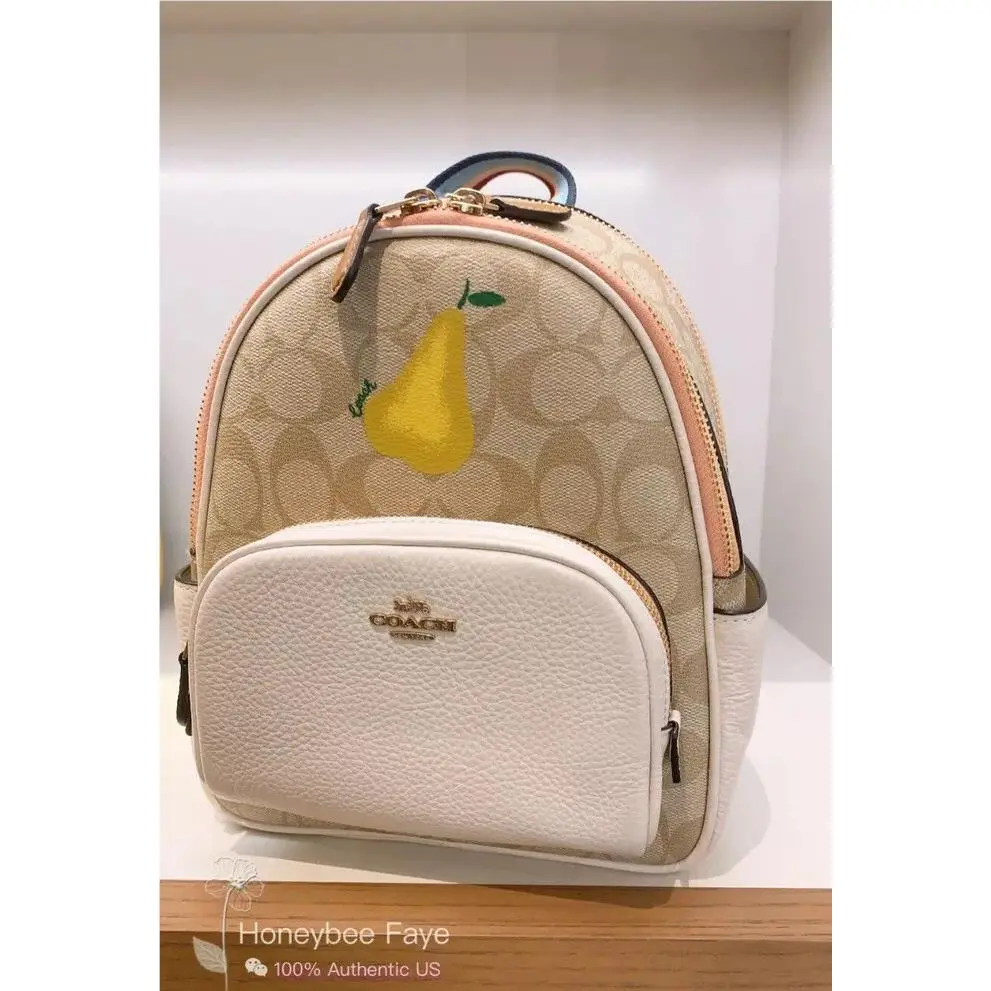 Coach Mini Court Backpack In Signature Canvas with Pear