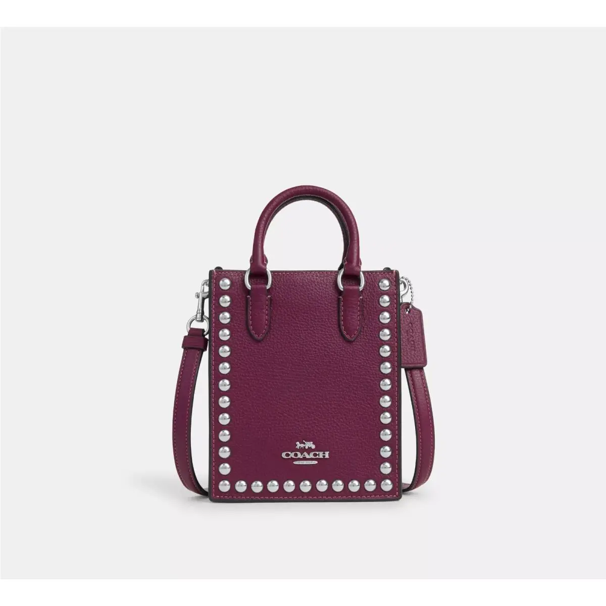 Coach North South Leather Mini Tote Handbag with Rivets CM248 Deep Berry