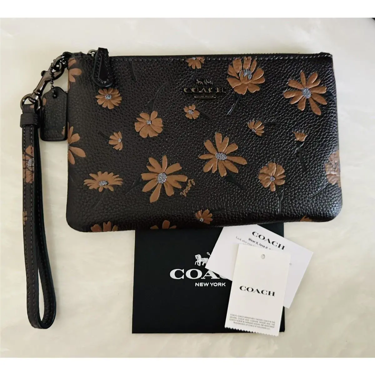Coach Mahogany/multi Floral Leather Wristlet CF349