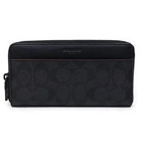 Coach Accordion Signature Zip Round Wallet Black/oxblood