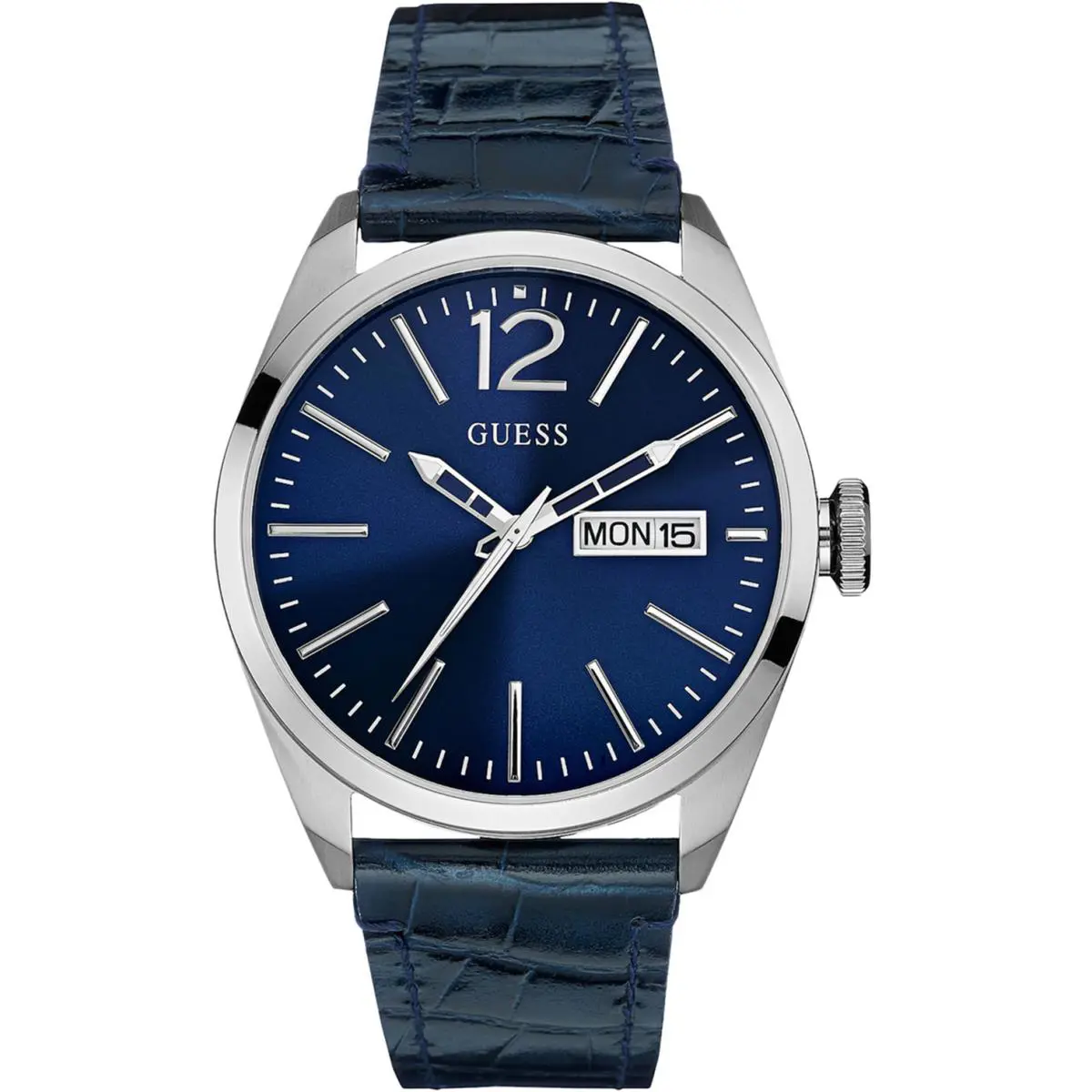Guess W0658G1 Men Sport Leather Strap Stainless Steel Case Three Hands Day/date