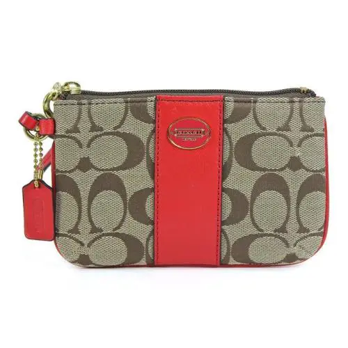 Coach Signature Small Wristlet Wallet 49323 Khaki -red