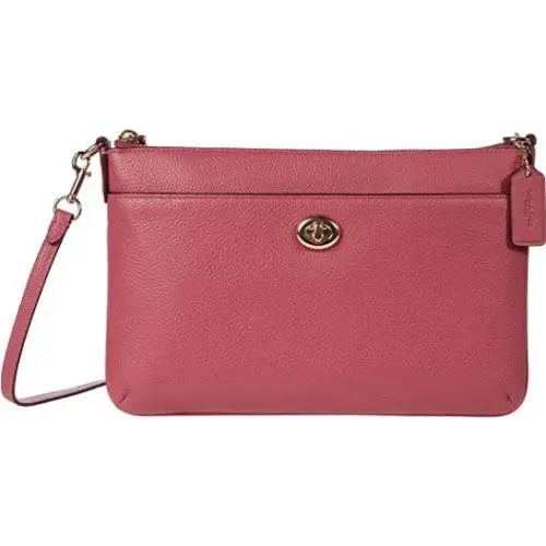 Coach Women`s Polly Rouge Pebble Leather Top Zip Crossbody Bag C3376