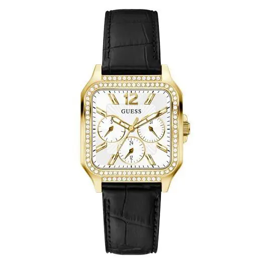 Guess Gold-tone Square Watch with Leather Band GW0309L2