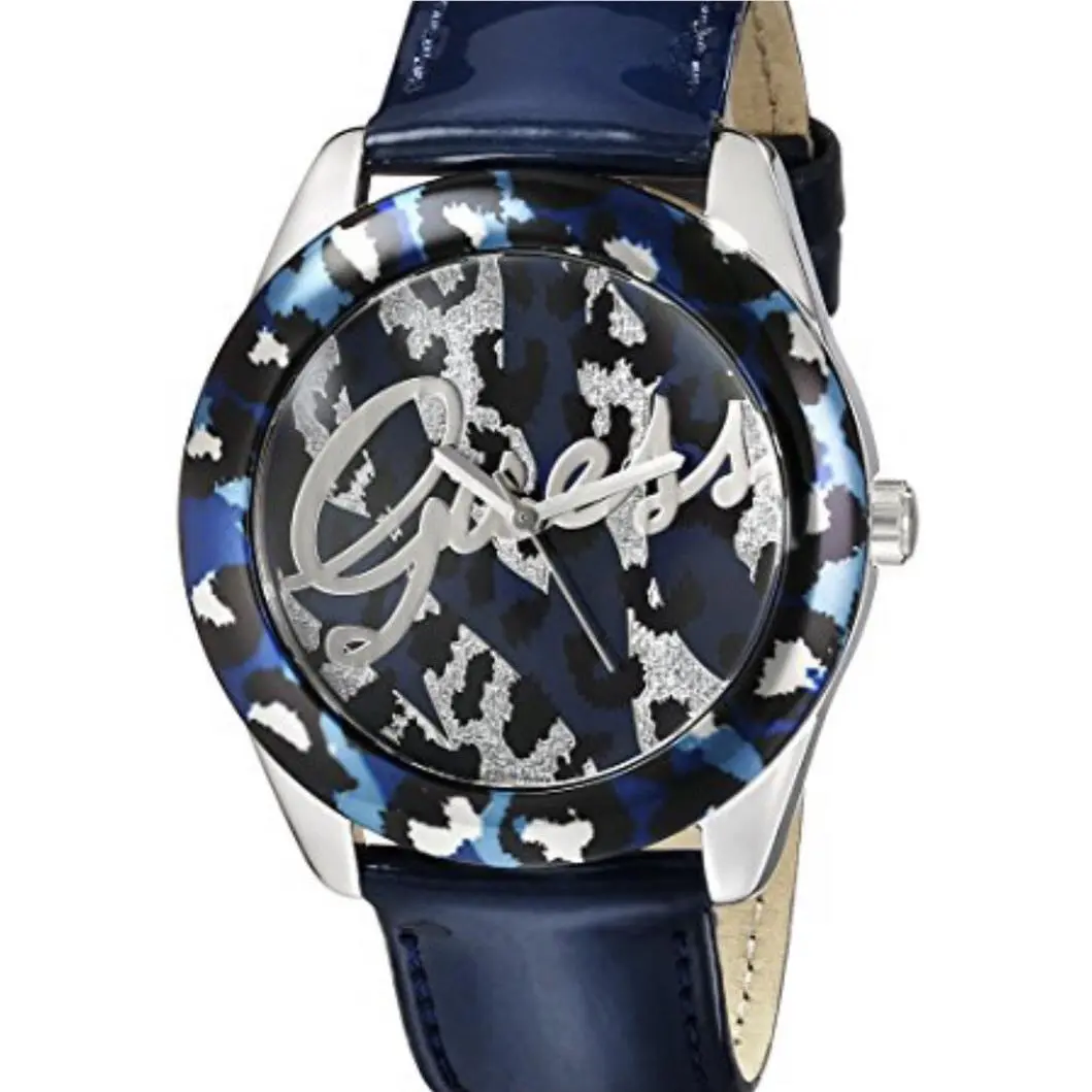 Guess Iconic Patent Watch Animal Print Dial Womens U0455L1 Leopard Crystal