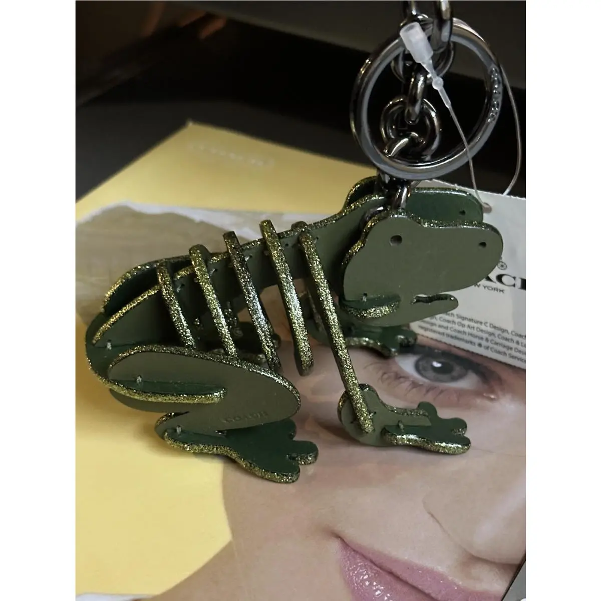 Coach Frog Green Skeletal Glitter Small Bag Charm Fob 21514