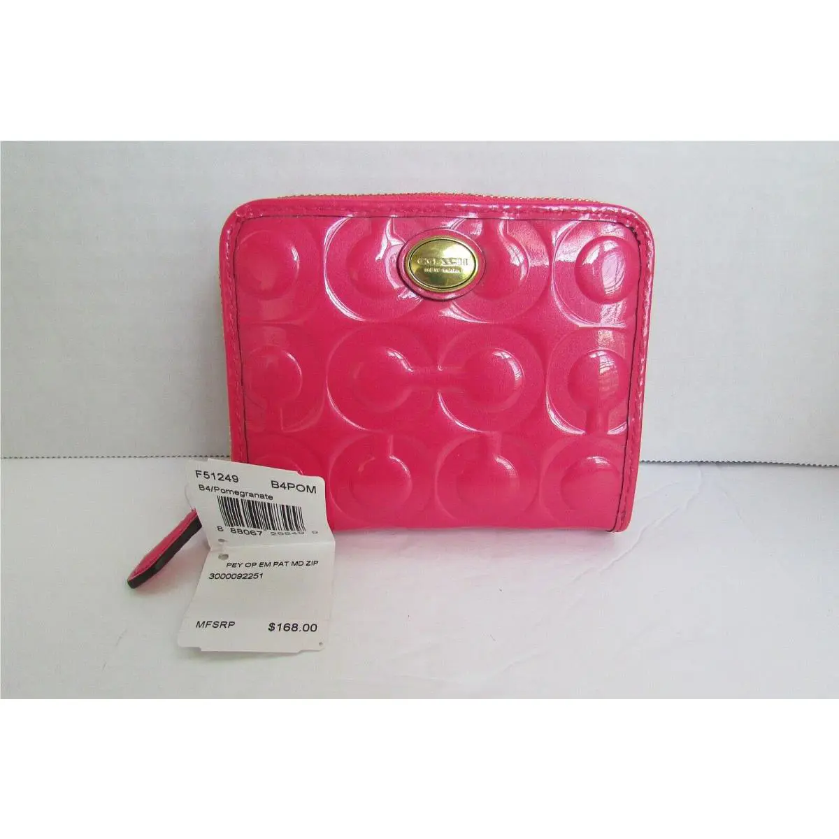 Coach Peyton Optic Pomegranate Pink Patent Signature Zip Around Wallet-nwt