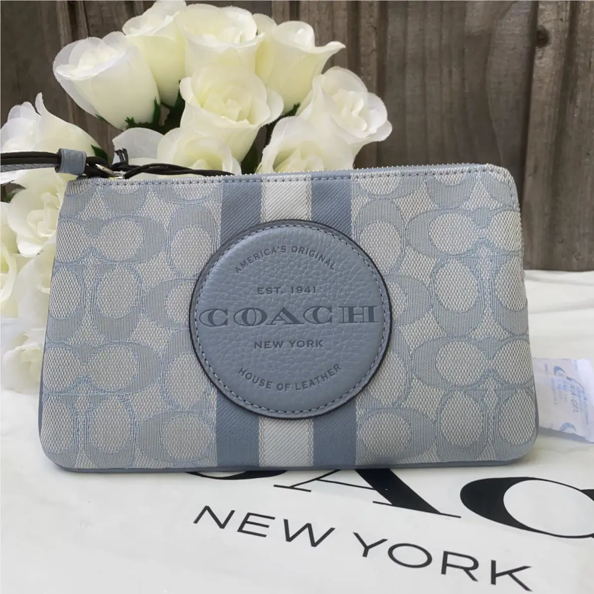 Coach Dempsey Large Corner Zip Wristlet In Signature Jacquard C8841