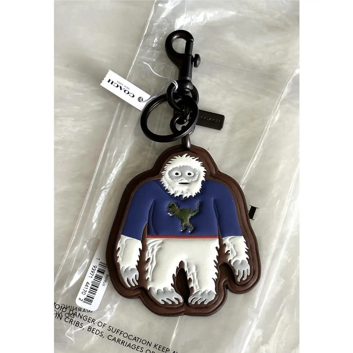 Coach Abominable Snowman Fuzzy Leather Rexy Bag Charm Key Ring Fob 79765