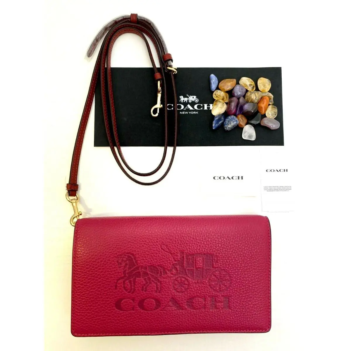 Coach Foldover Clutch Violet Pebble Leather:carriage Snap Shoulder Bag C5887