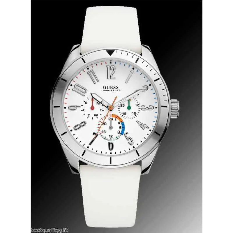 Guess White Silicone Multicolor Date WATCH-U95138G2