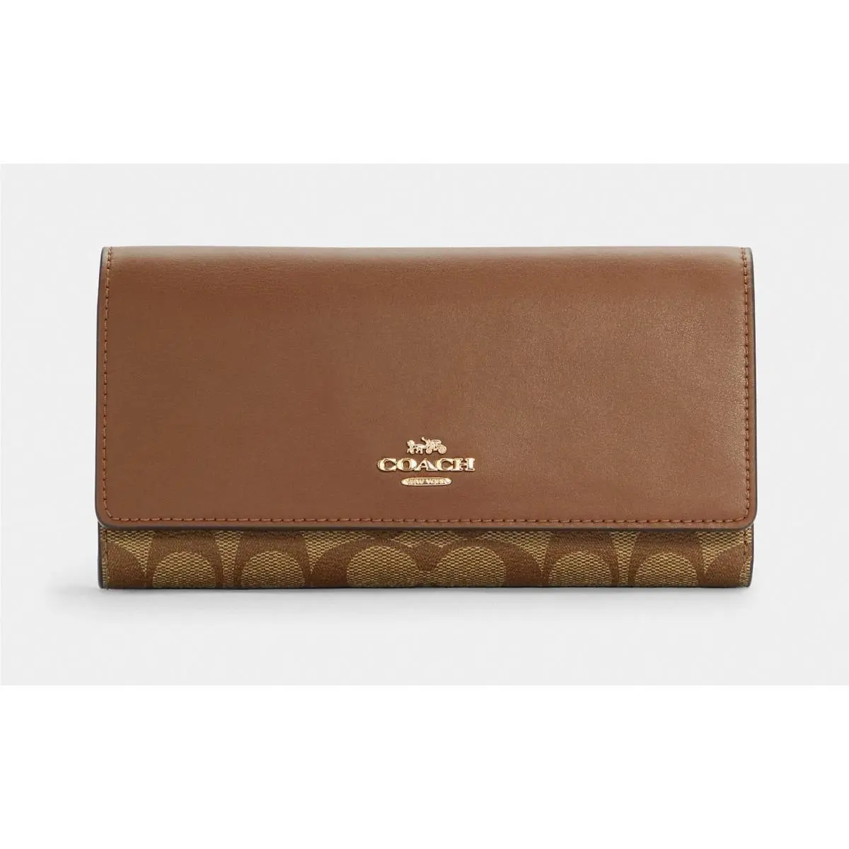 Coach C5966 Slim Trifold Wallet In Signature Canvas in Gold/khaki Saddle 2