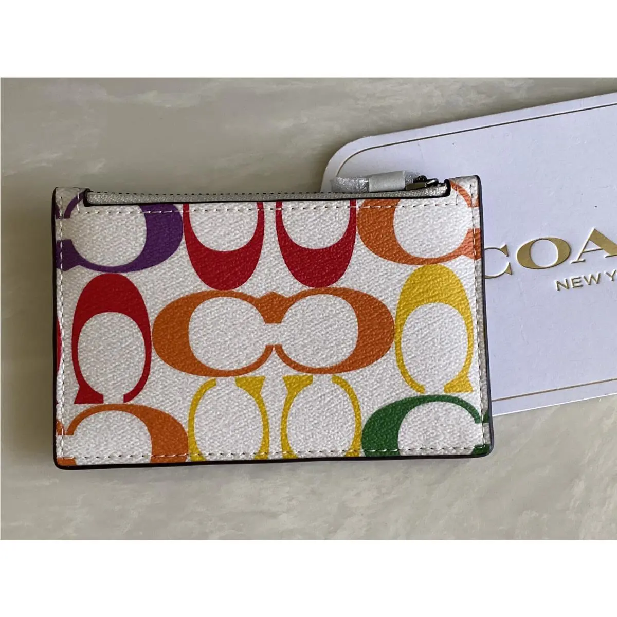 Coach Rainbow Signature Zip Card Case C9862