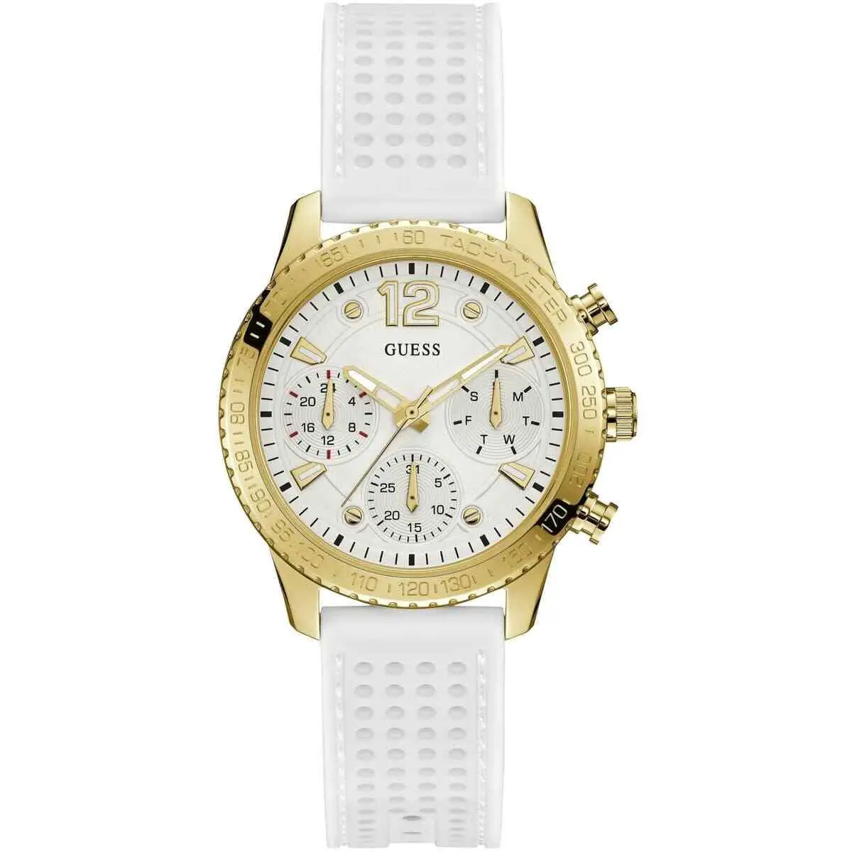 Guess Marina Multi Function White Dial Men`s Analog Silicone Wrist Watch W1025L5