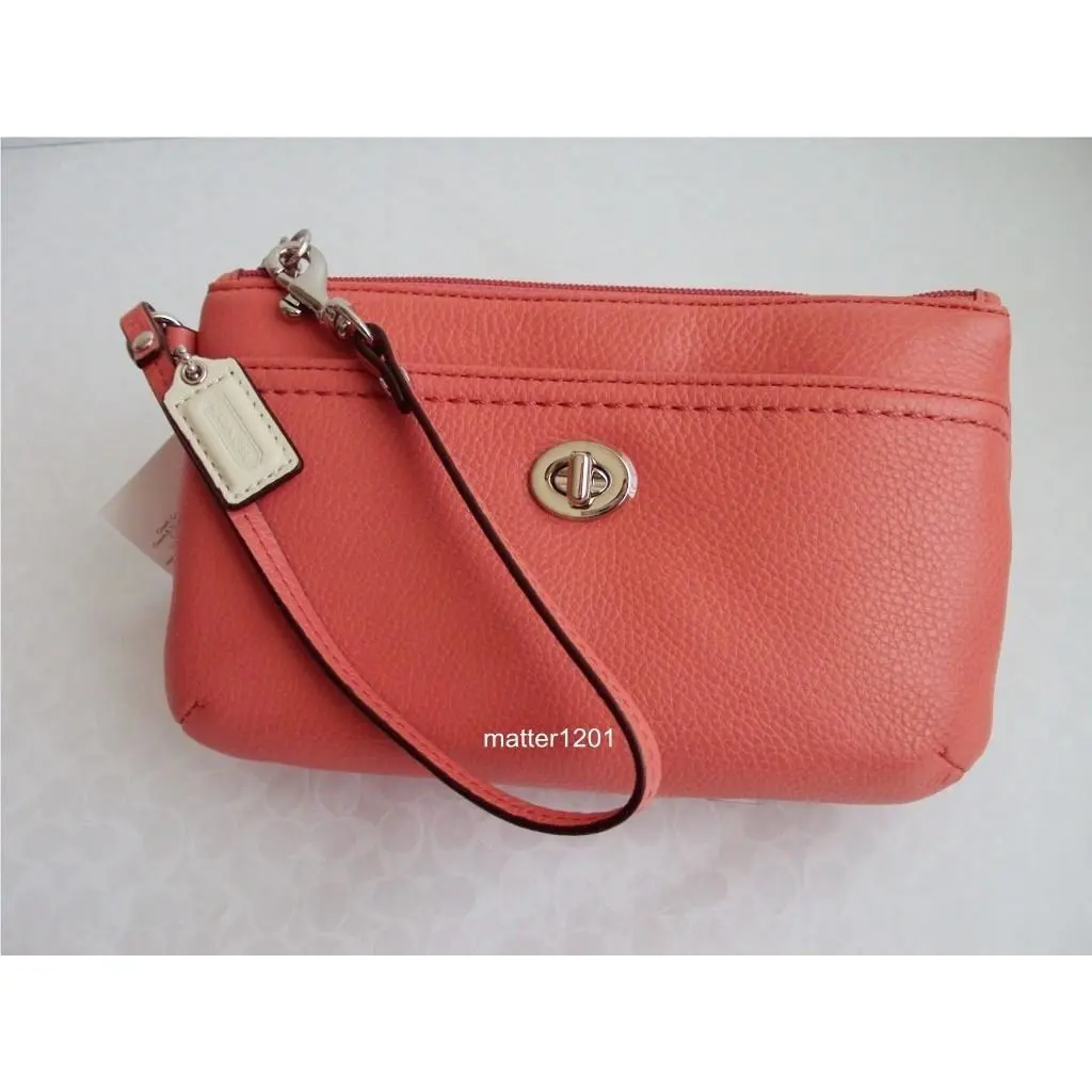 F49472 Park Leather Medium Wristlet Tearose by Coach