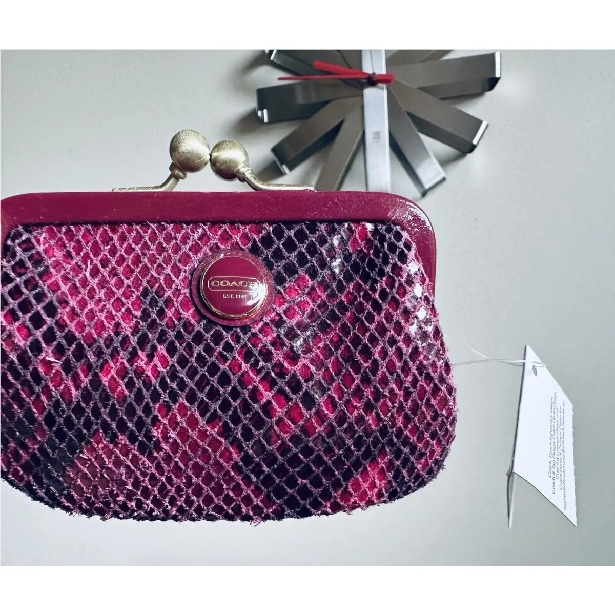 Coach Signature Raspberry Snakeskin Framed Kisslock Coin Purse 66557