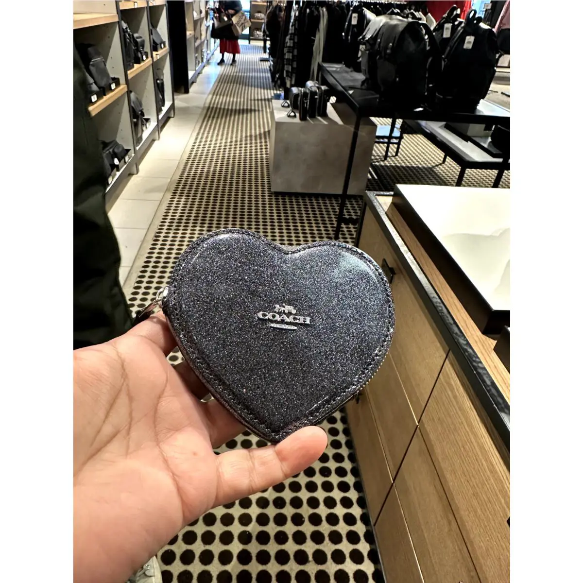 Coach Heart Gunmetal Sparkle Glitter Zip Pouch CQ143