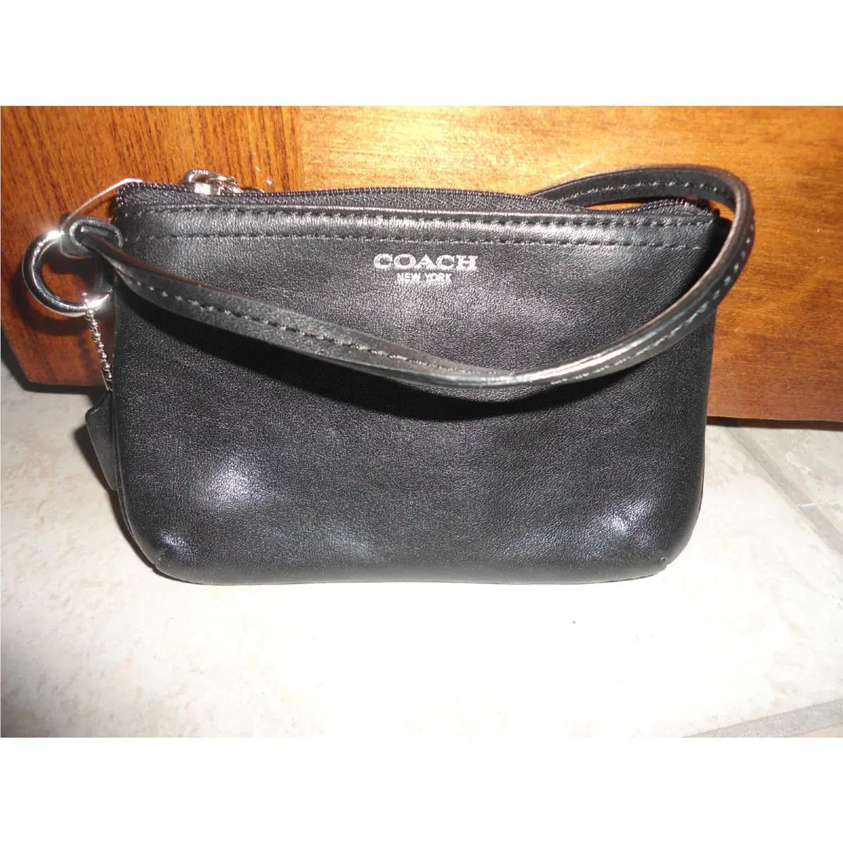 Coach Black Leather Small Wristlet 48689