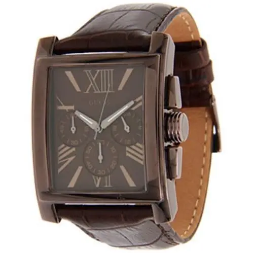 Brown Crocodile Leather Band Brown Rectangle Dial Roman `S Watch U0010G3 by Guess
