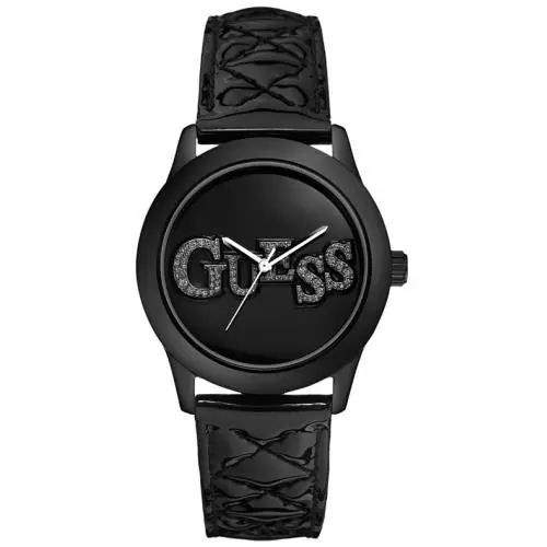 Guess Quilted Patent Leather Strap+black Crystal Logo Dial WATCH-U96004L3
