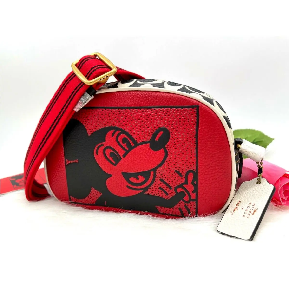 Coach Mickey Mouse x Keith Haring Badge Mini Leather Camera Crossbody Bag