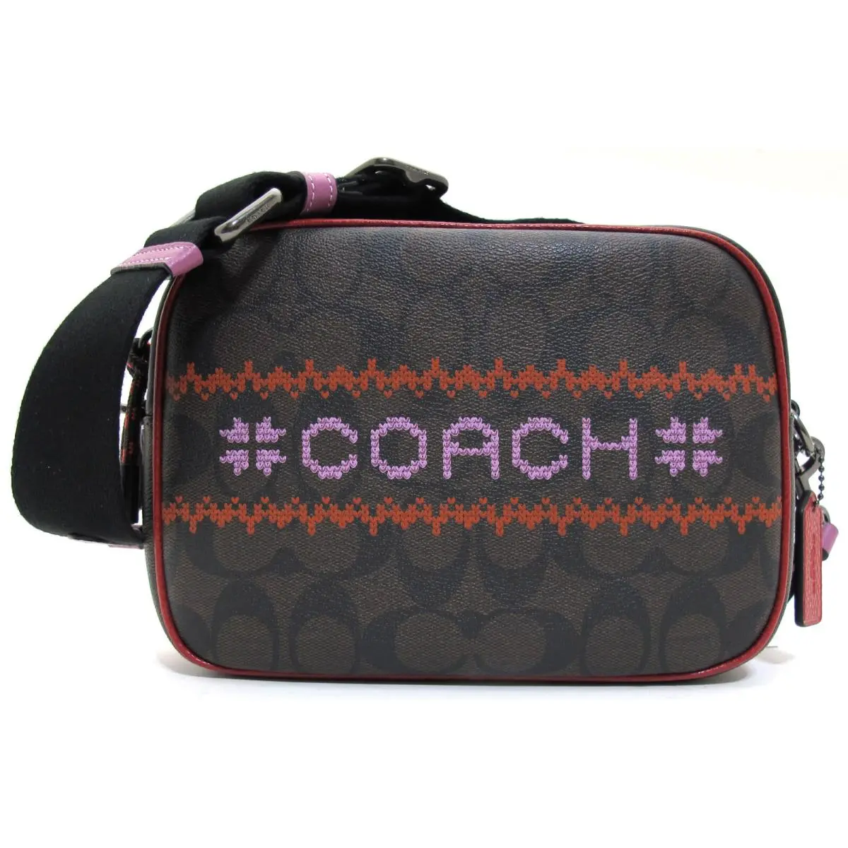 Coach Fair Isla Pvc Signature Dempsey Crossbody Brown/red C1541