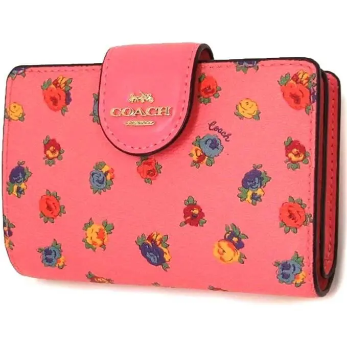 Coach C9934 Medium Corner Zip Wallet Mini Vintage Rose Print Pink Lemona