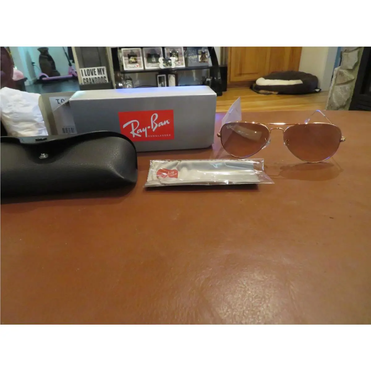 Mens Pink Mirror Gradient Grey Rayban Avaitor Large Metal Sunglasses