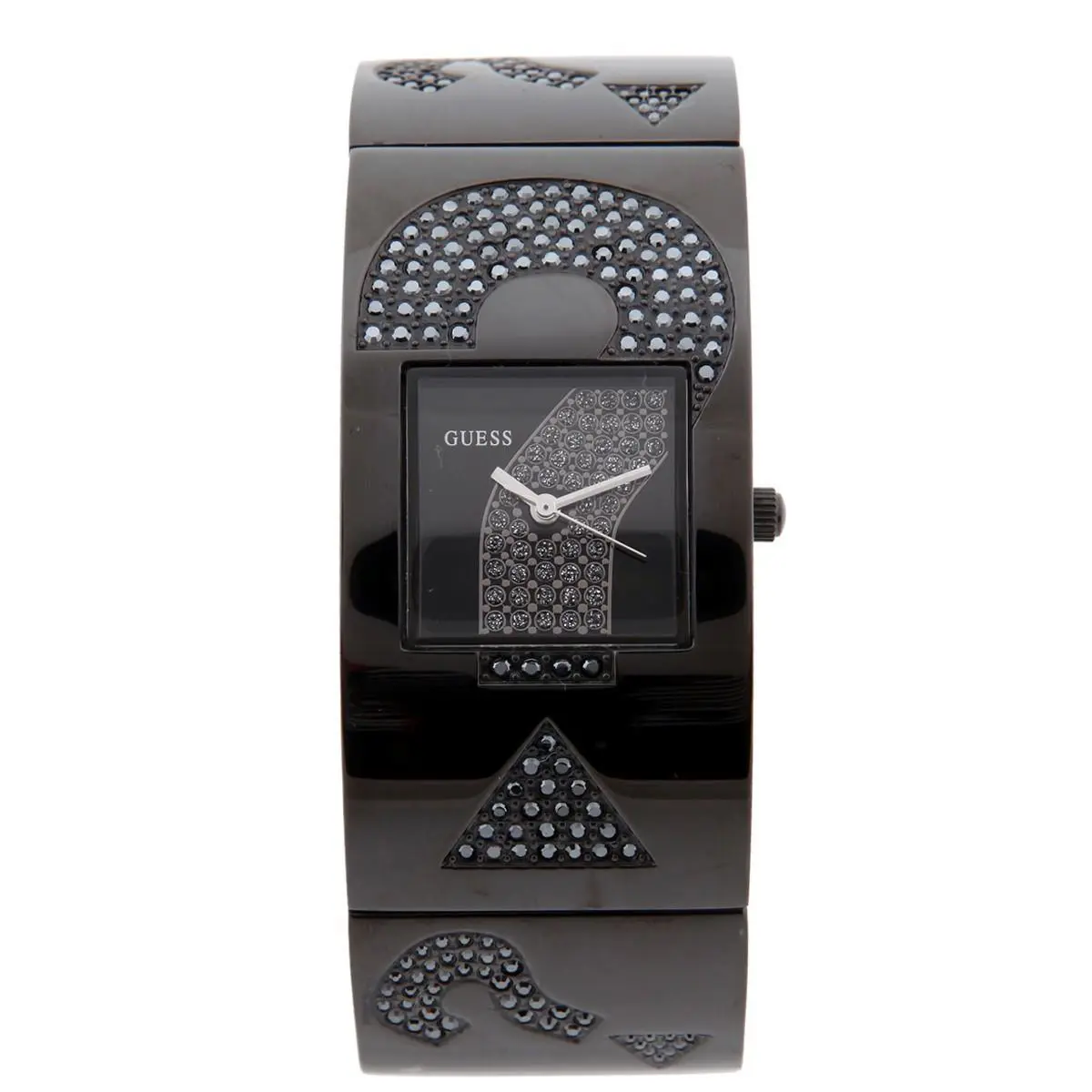 New-guess Black Tone S/steel+crystal Pave Logo Bracelet Cuff Watch W18548L1+TAG