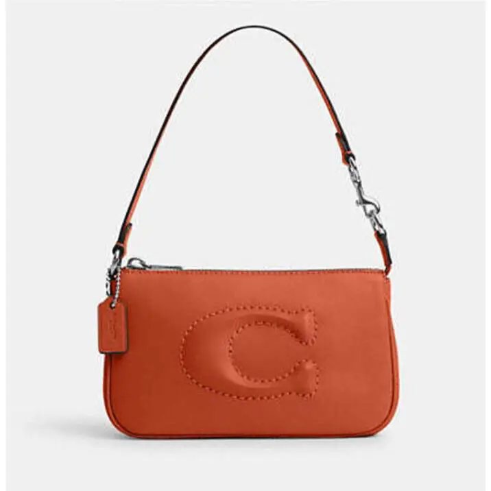 Coach Nolita 19 Silver/dark Orange Smooth Leather Wristlet/shoudler Bag CR364
