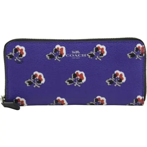 Coach F56732 Bramble Rose Slim Accordion Zip Around Wallet Purple Black