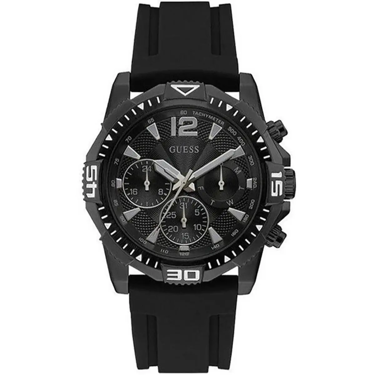 Guess GW0211G3 Men`s Multi-function Steel Case Silicone Strap Black Dial 50m WR