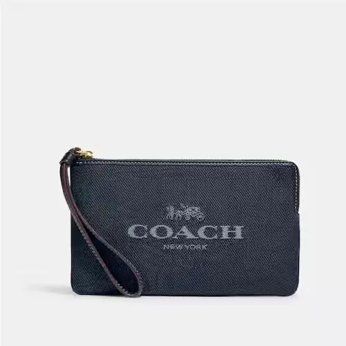 Coach Women`s Gold/denim Large Corner Zip Wristlet CH386