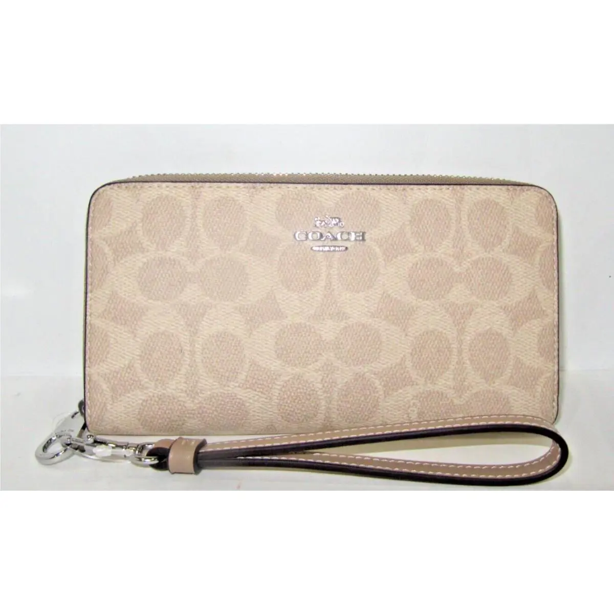Coach CW778 Long Zip Around Wallet Signature Canvas Sand and Taupe