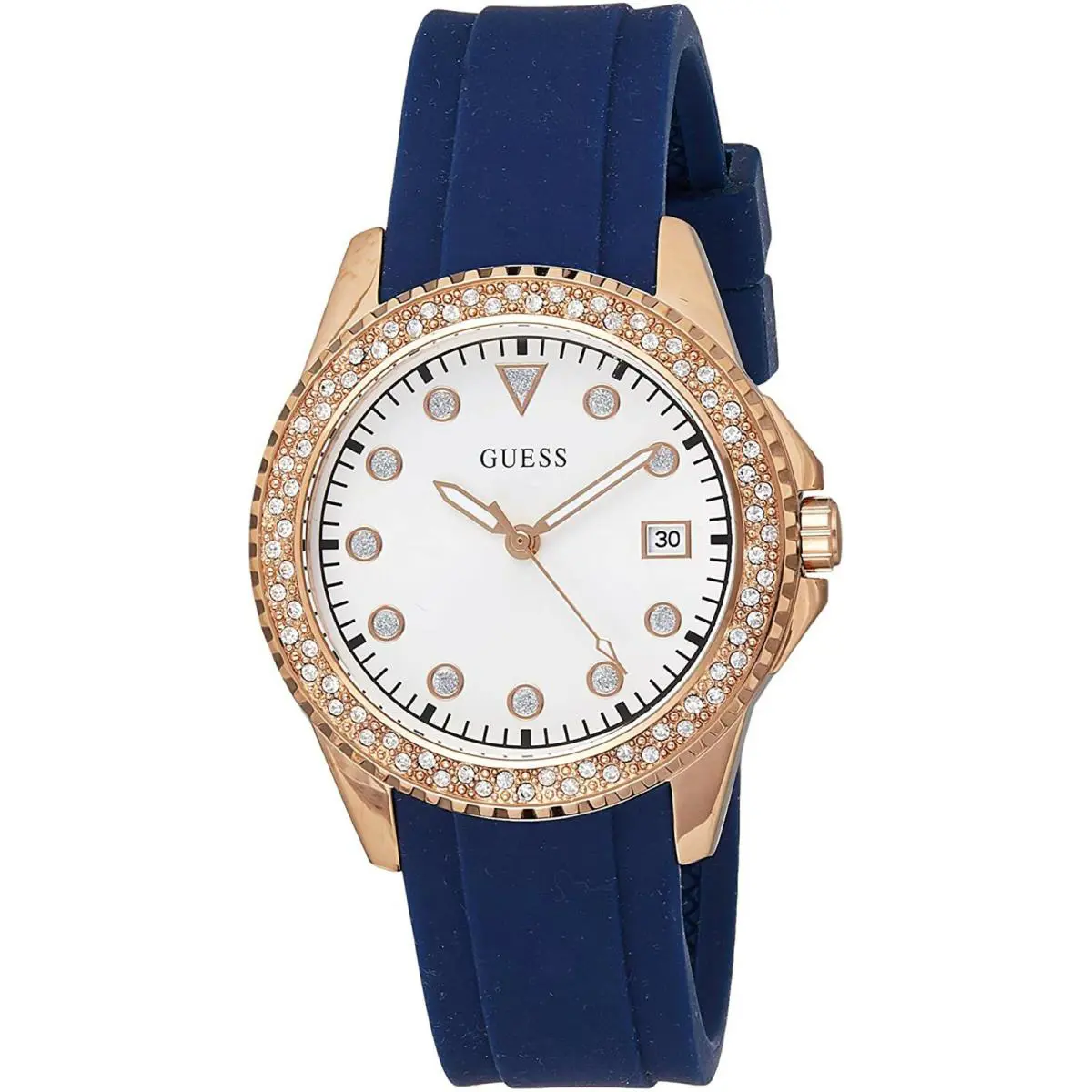 Guess W1236L2 Ladies Casual Stainless Steel Blue Strap Crystal Accented Bezel