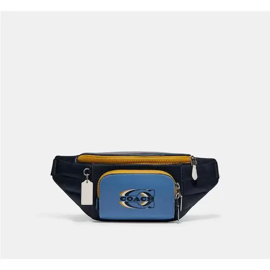 Coach Track Black Antique Nickel/navy Blue Smooth Calf Leather Belt Bag CE552