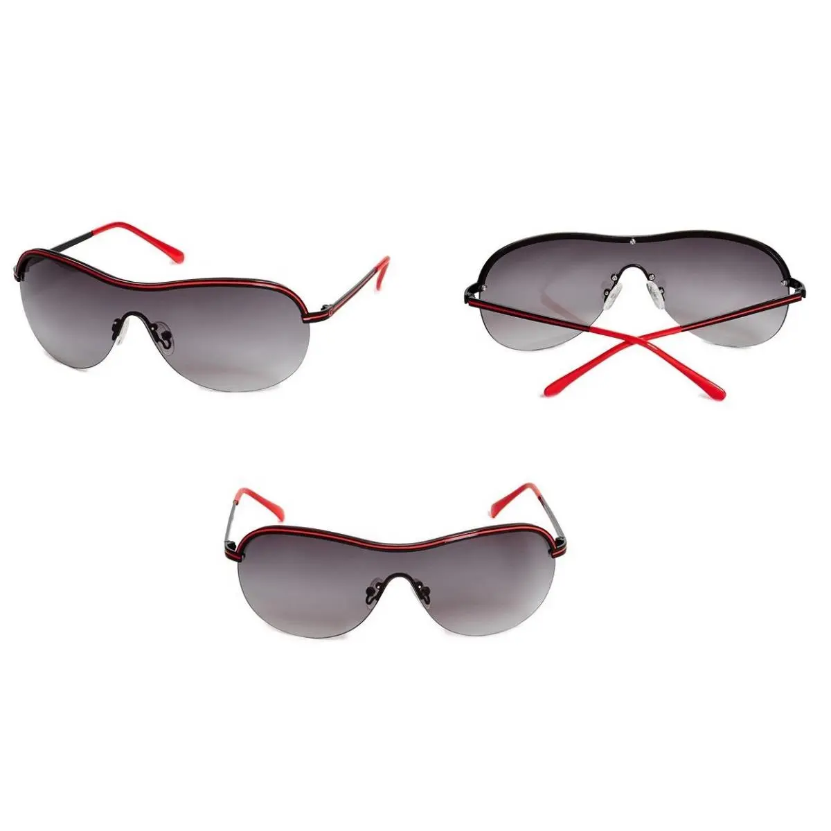Black+red Rimless Aviator Metal Arms Uva Uvb Gradient Sunglasses by Guess